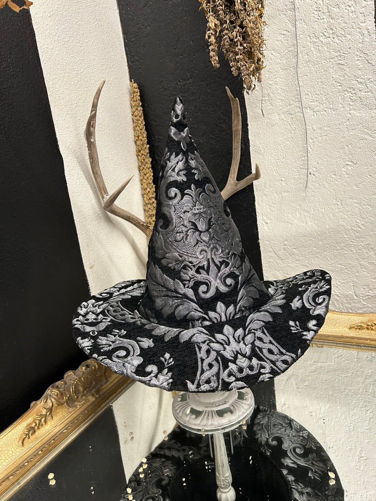 Black and Silver Tapestry Witch Hat