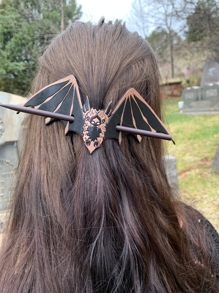 Rose Gold Bat Leather Hair Slide