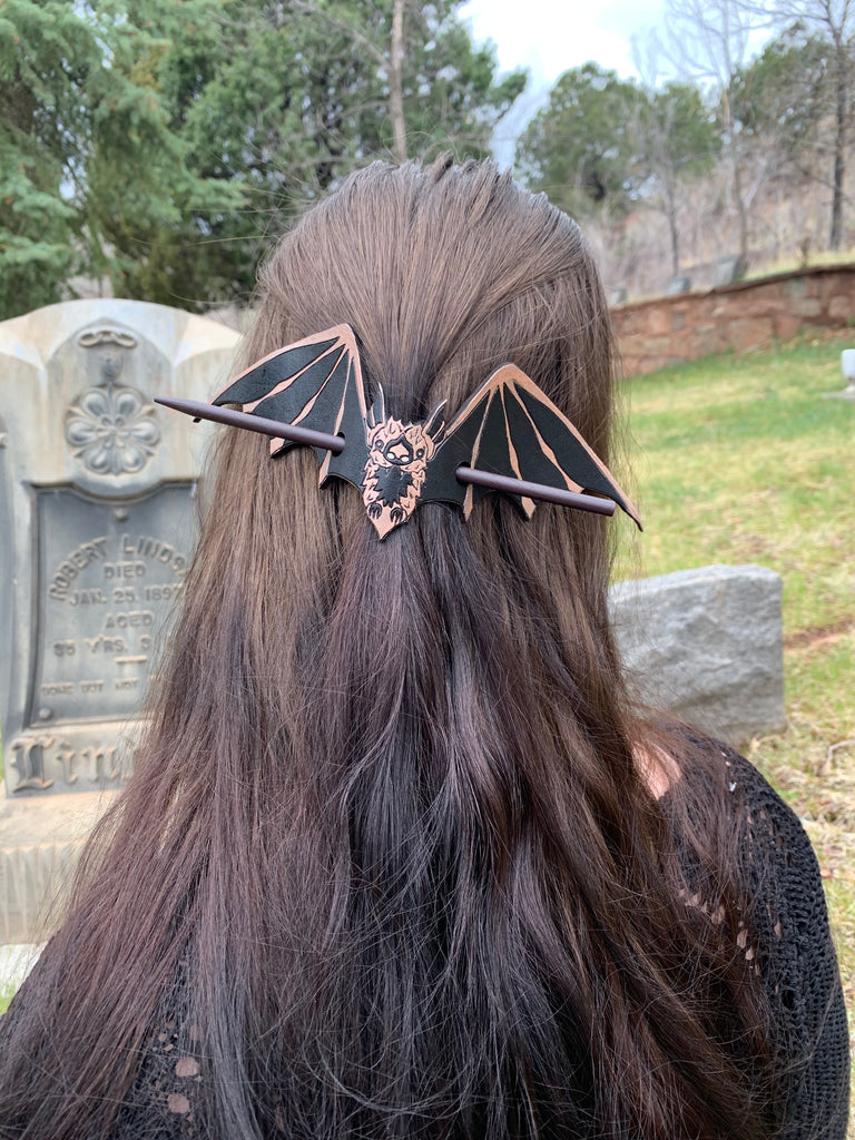 Rose Gold Bat Leather Hair Slide