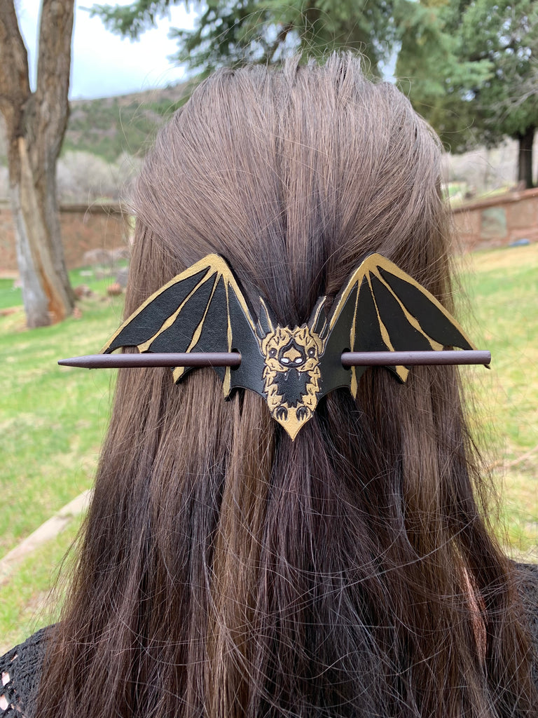 Gold Bat Leather Hair Slide